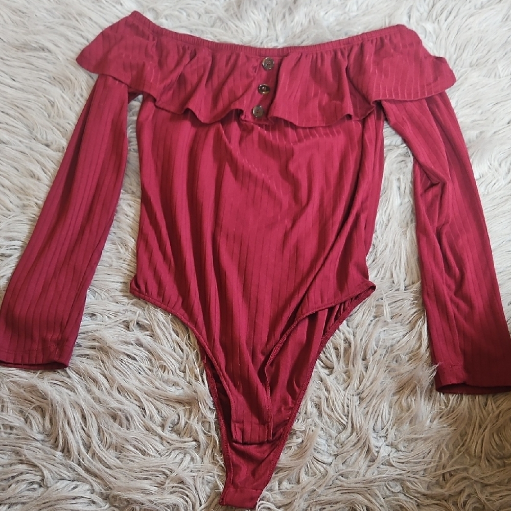 Discreet Stylish Red Off-Shoulder Kids One Piece